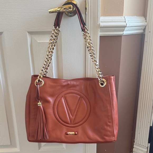 Valentino Handbags - Valentino leather Carmel color Tote Bag with Gold Chain with dust bag